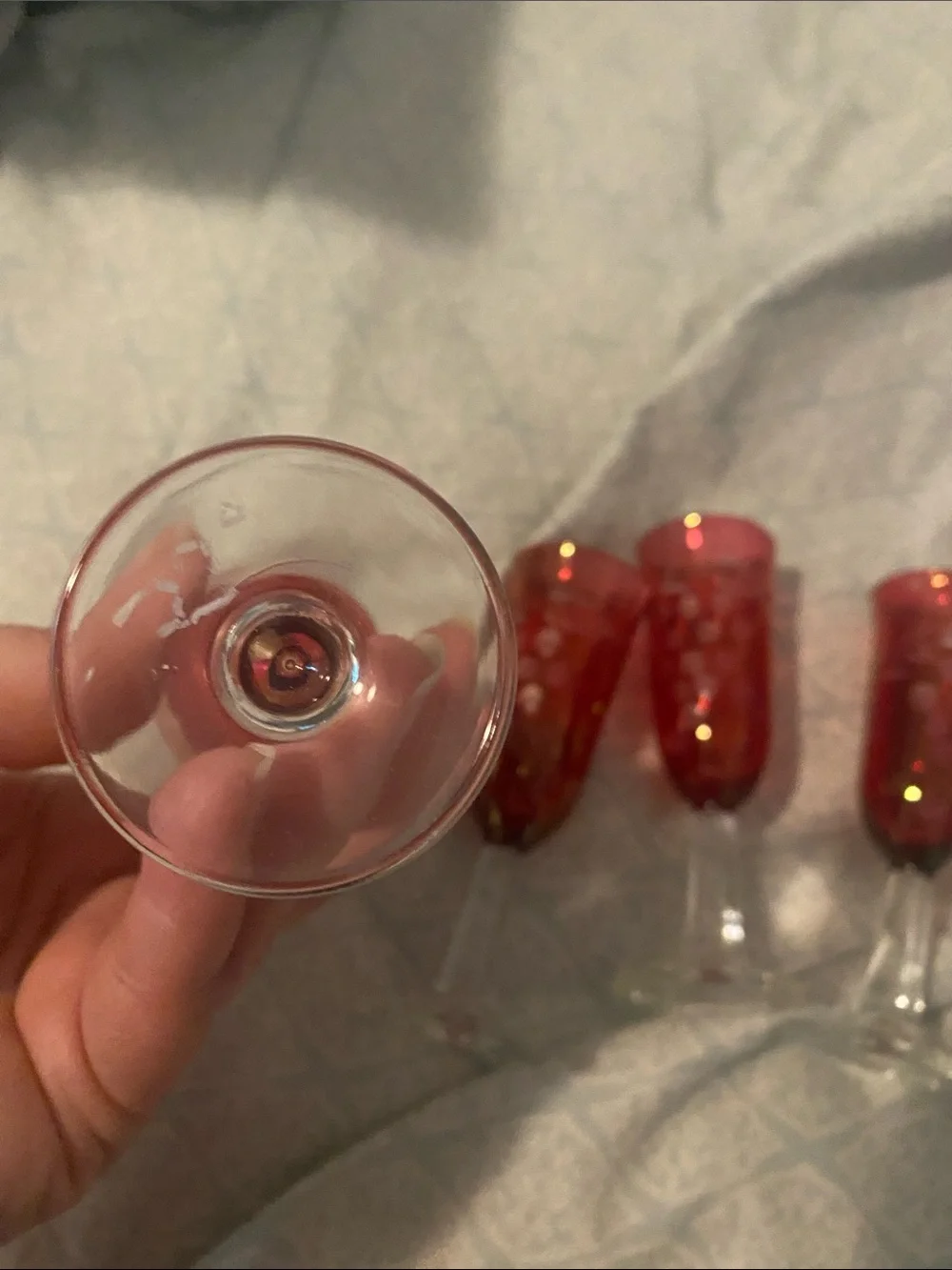 Set of 6 vintage Ruby flash Etched cordial glasses